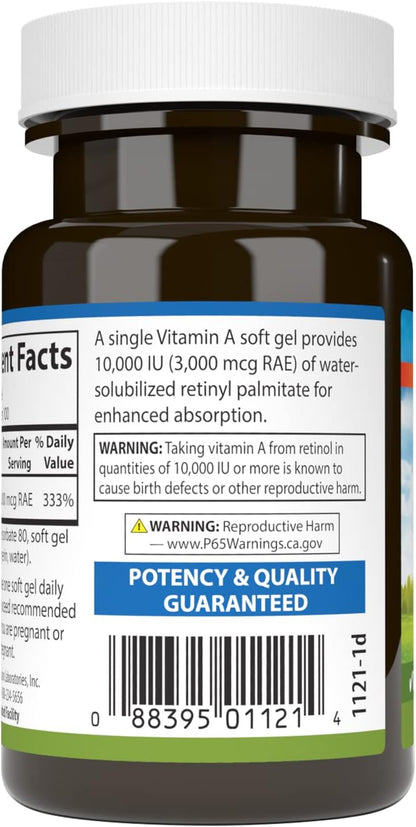 Carlson - Vitamina A Solubilizada, 10000 UI (3000 mcg EAR), Hidrosoluble, Salud Visual, 100 Cápsulas Blandas – Image 3