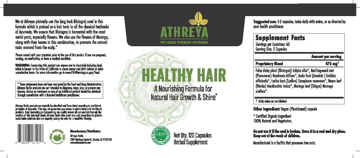 Athreya Herbs Healthy Hair Tablets con Vitamina C – 120 Comprimidos – Vegano, No GMO