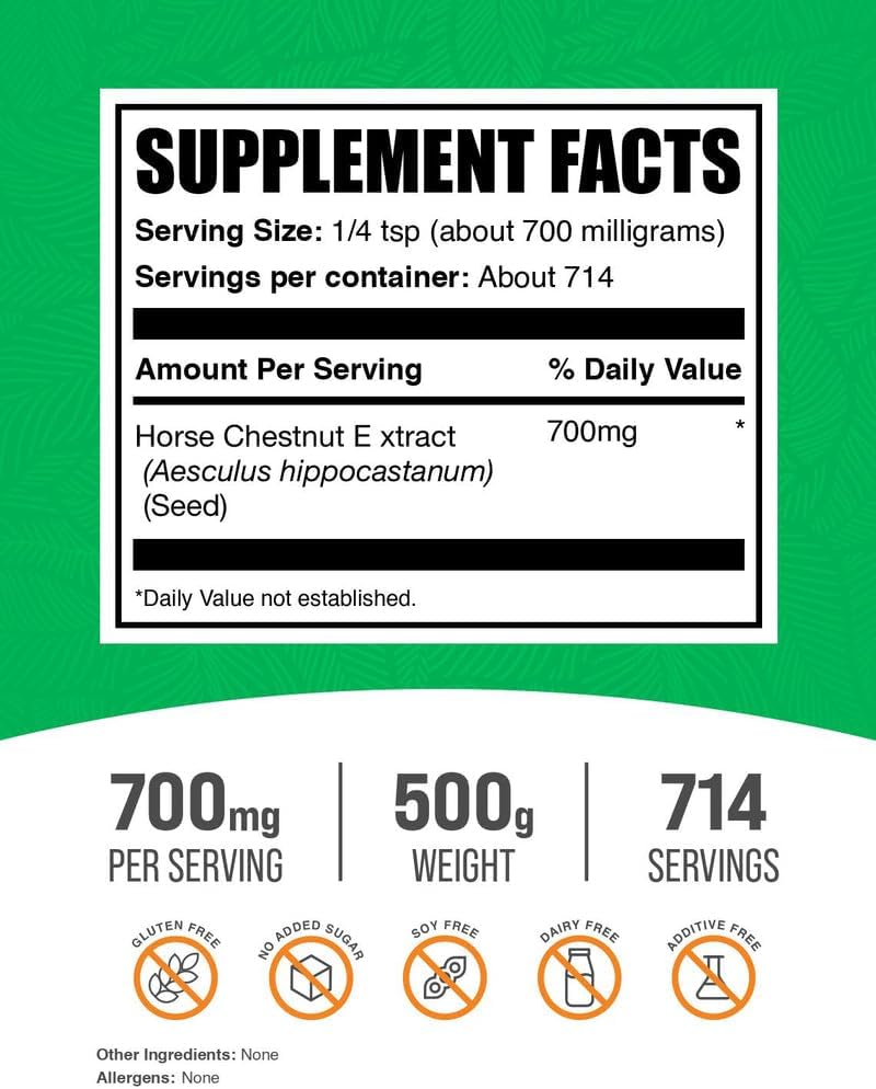 Extracto de Castaño de Indias en Polvo | Suplemento Herbal Sin Gluten | 700mg por Ración | 500g
