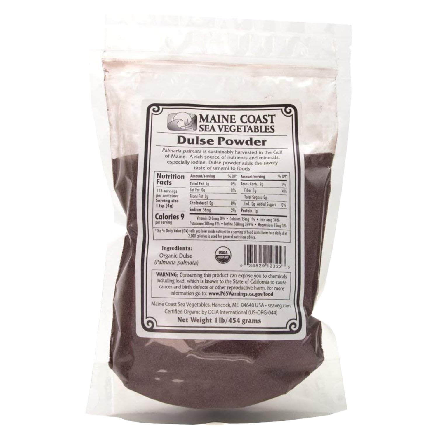 Polvo de Bladderwrack Orgánico - Alga Atlántica Salvaje - Maine Coast Sea Vegetables - 454g
