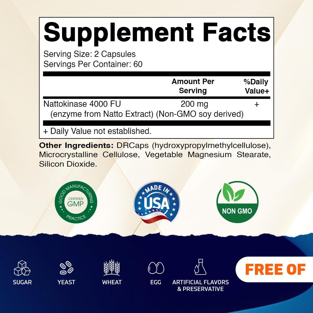 Vitamatic Nattokinase Supplement 4,000 FU, 120 Cápsulas de Liberación Retardada