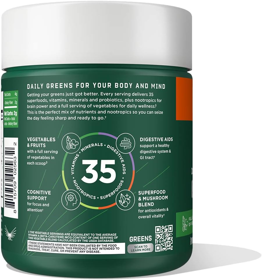 Bulletproof Greens - Polvo Verde Diario con Superalimentos y Nootrópicos, 238 g