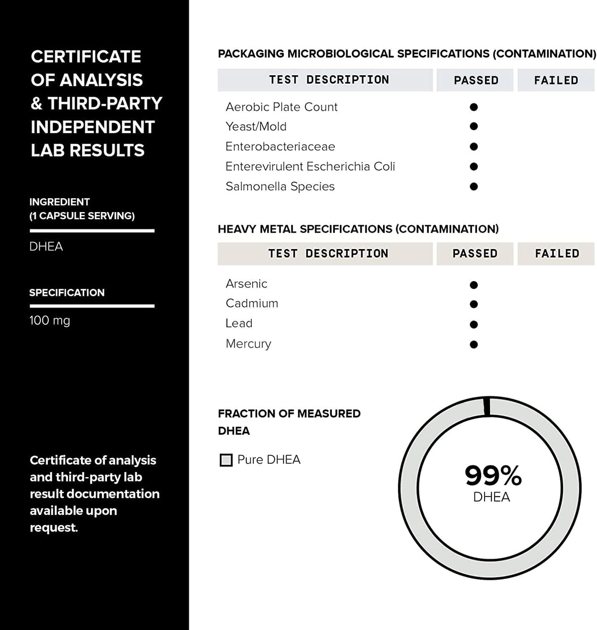 Toniiq Ultra High Strength DHEA 100mg - Suplemento de DHEA Micronizado de Alta Pureza - 180 Cápsulas – Image 5