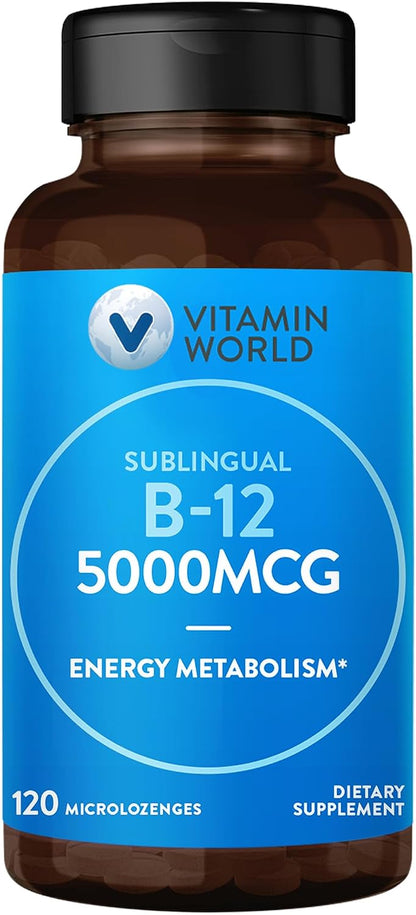 Vitamin World Vitamina B-12 5000 mcg – Metabolismo energético normal: Ayuda a convertir los alimentos en energía, – Image 1