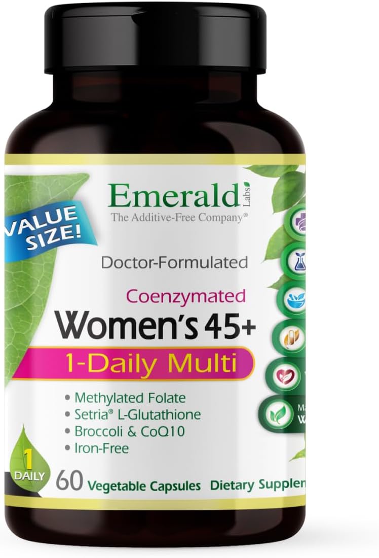 EMERALD LABS Women's 45+ 1-Daily Multi - Multivitamínico Completo para Apoyo Óseo y Cardíaco* - Para Mujeres Mayores de 45 - Sin Gluten y Vegetariano - 30 Cápsulas Vegetales