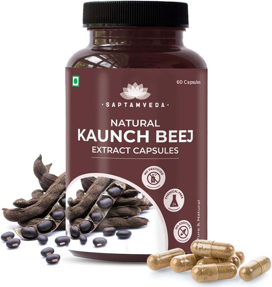 SAPTAMVEDA Kaunch Beej Extracto Natural 500mg, 60 Cápsulas Vegetales