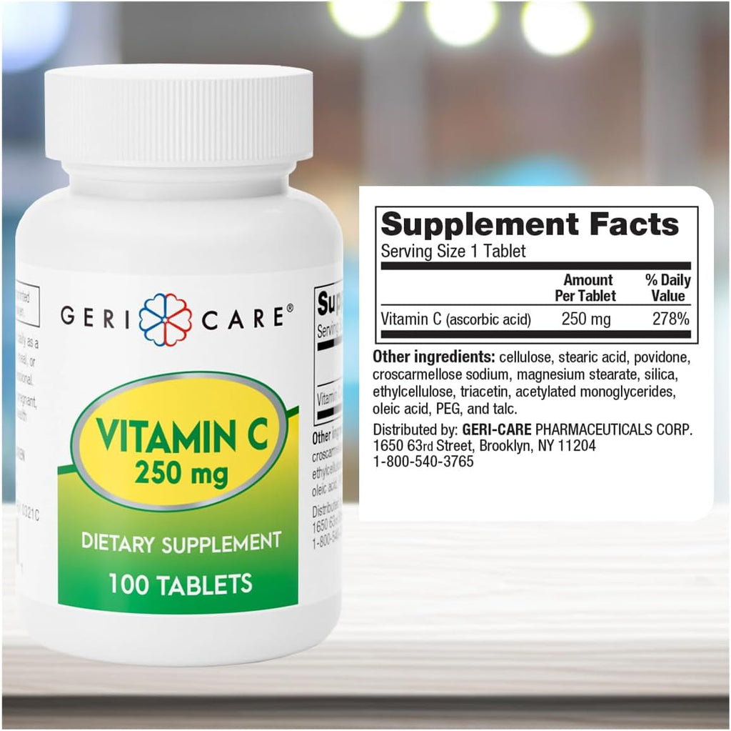 GeriCare Vitamina C 250 mg, 100 cápsulas - Suplemento Nutricional