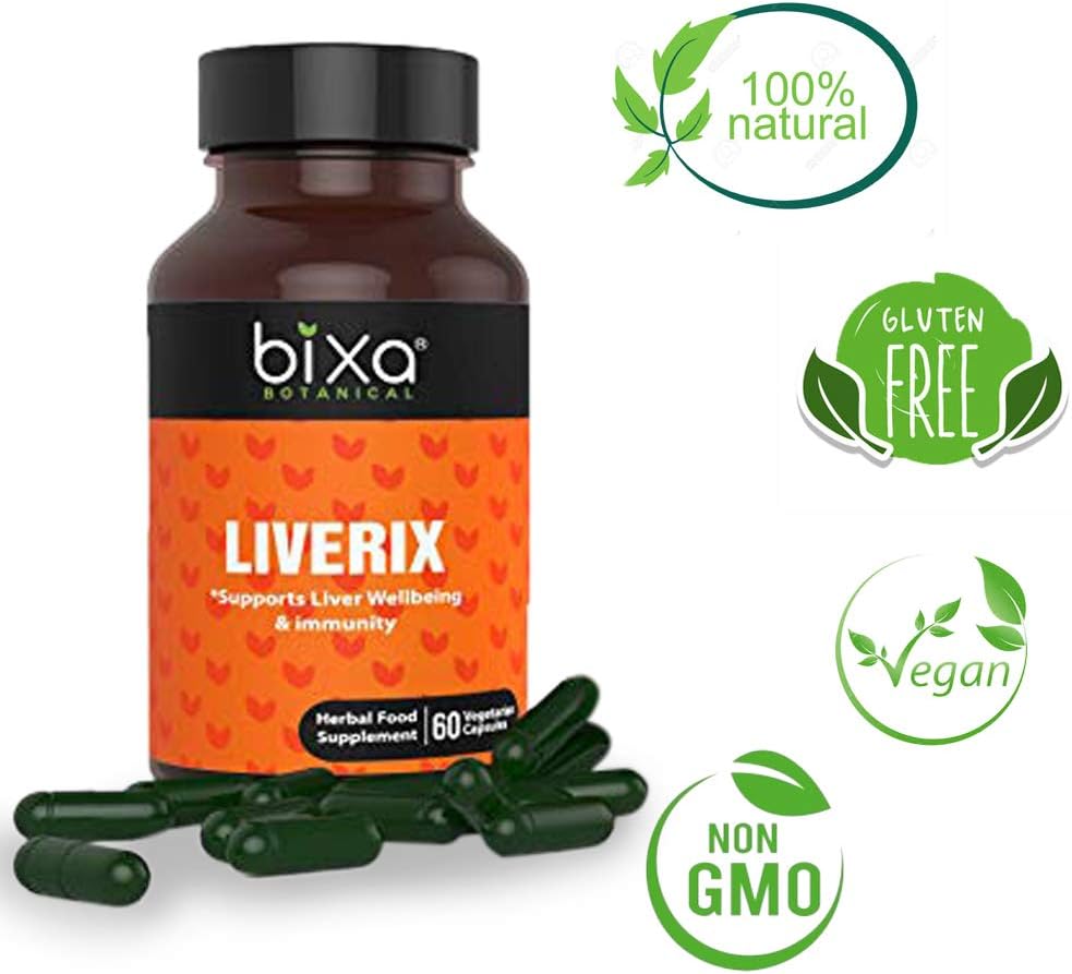 bixa BOTANICAL Liverix Cápsulas - Guduchi (Giloy), Phyllanthus niruri, Kutaki Extracto - 60 Cápsulas Veganas (450 mg)