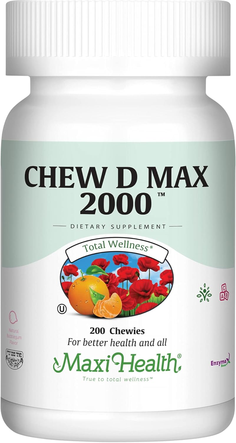 Maxi Health Vitamina D3 2000 IU Masticable - Sabor a Chicle Natural - 200 Comprimidos