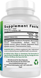 Best Naturals Vitamina B2 (Riboflavina) 100 mg 180 Comprimidos - Fórmula Premium - Probado por Laboratorio Externo