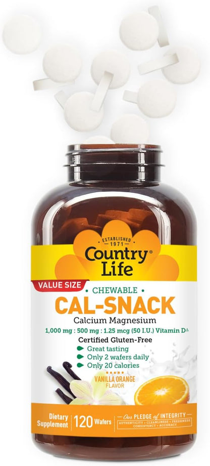Country Life Cal-Snack - Comprimidos Masticables de Calcio y Magnesio con Vitamina D3, Sabor Naranja Vainilla – Image 3