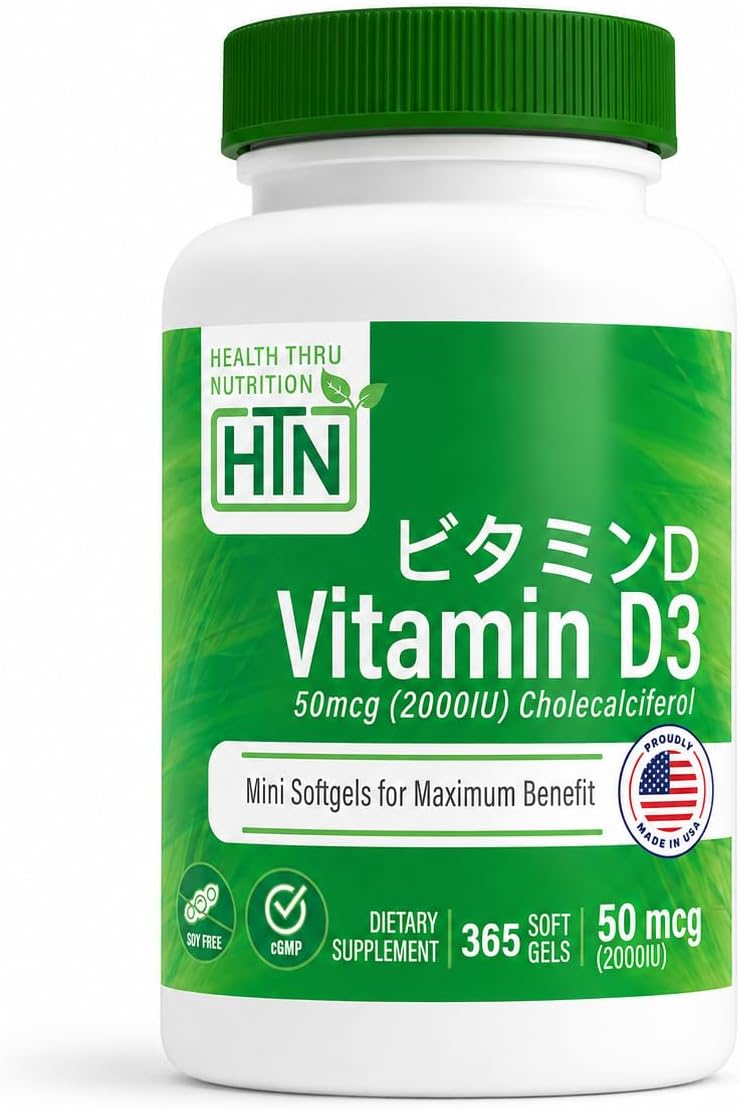 Health Thru Nutrition Vitamina D3 2000 IU 365 Cápsulas Blandas - Suministro para un Año