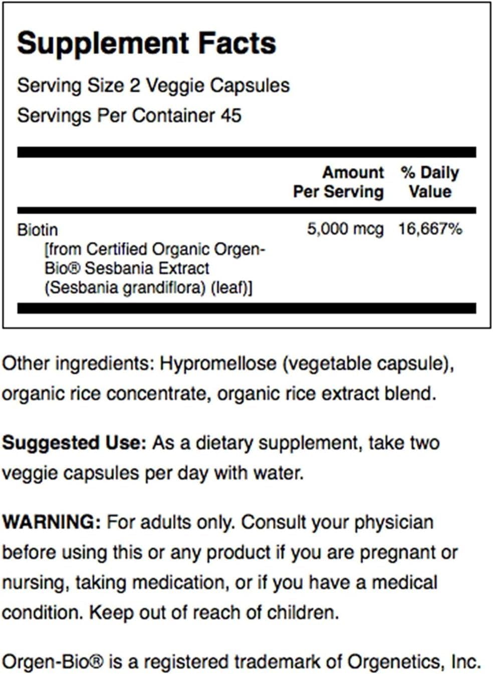 Swanson Real Food Biotin 5000 mcg, 90 cápsulas vegetales