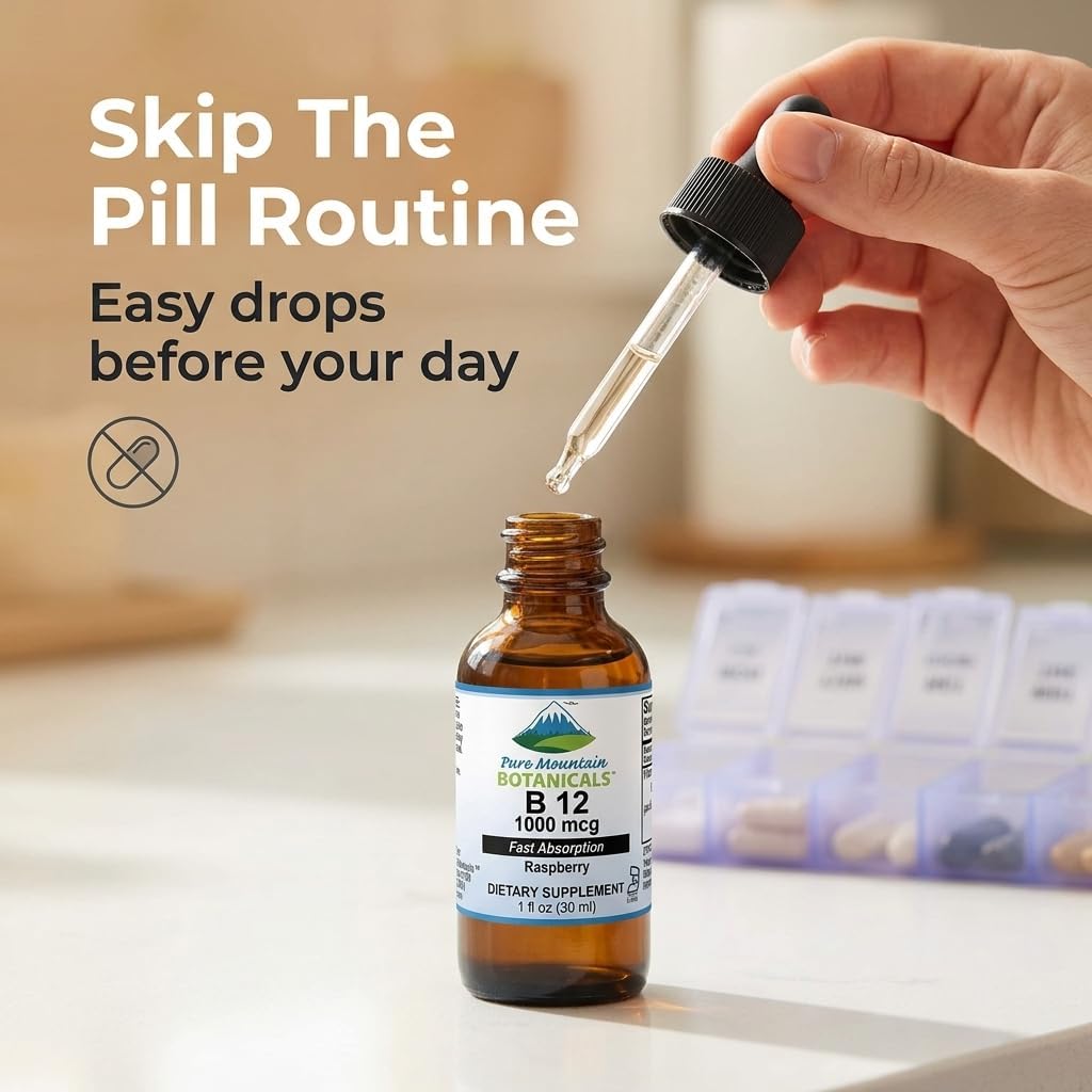 Pure Mountain Botanicals Vitamina B12 1000 mcg Gotas Líquidas Sabor Bayas