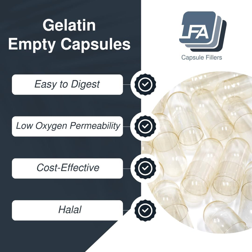 Cápsulas Vacías Tamaño 00 - Gelatina Clara - Frasco de 500 uds - LFA Tablet Presses