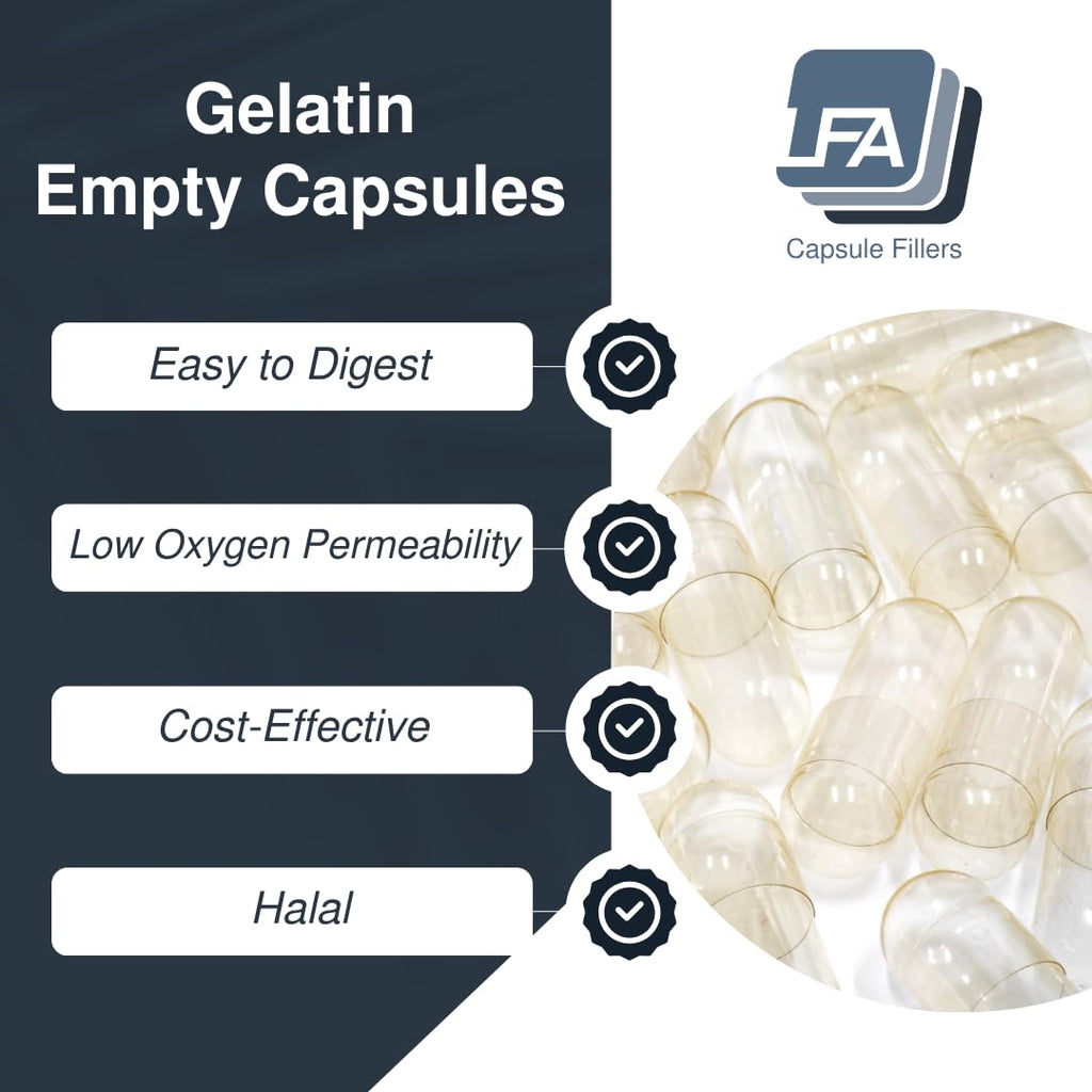 Cápsulas Vacías Tamaño 0 - 5000 Unidades - Gelatina de Vaca Halal - LFA Tablet Presses