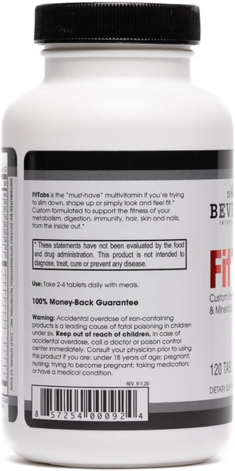 Beverly International Fit Tabs Multivitamínico y Mineral Diario con Hierro Peptonato, 120 Comprimidos