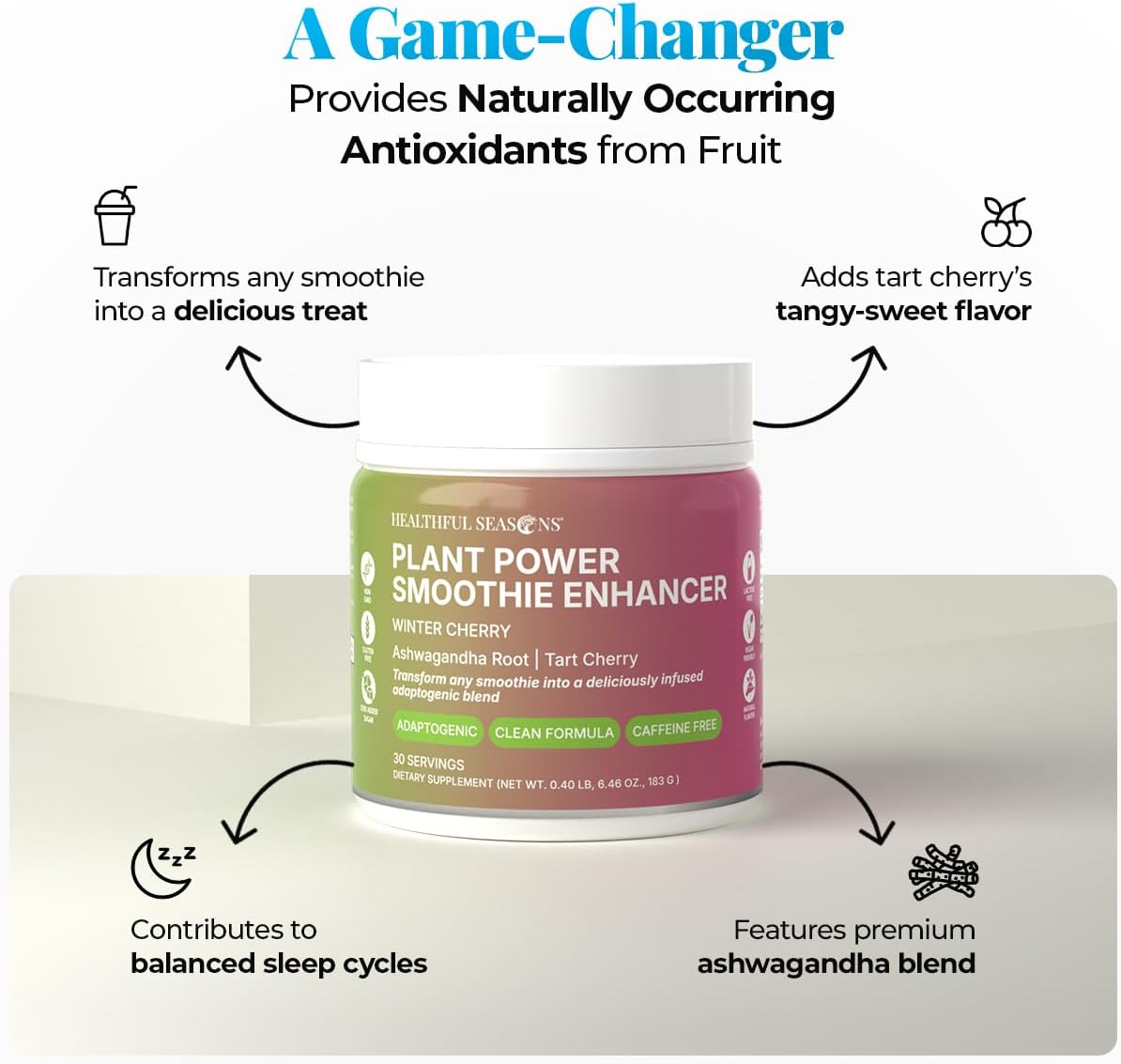 Mezcla para Batidos con Cereza Ácida, Ashwagandha y Stevia - 30 Raciones