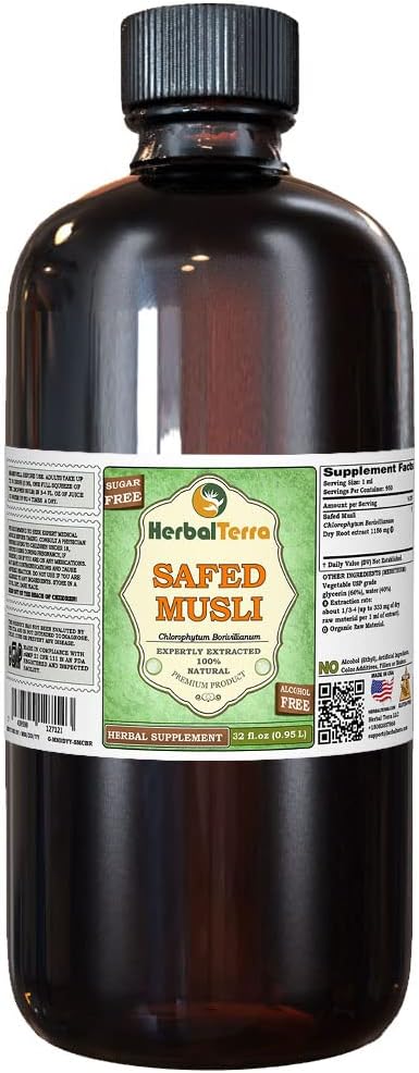Extracto Líquido de Safed Musli y Bahera (Chlorophytum Borivillianum) - HerbalTerra, 20 botellas de 4 oz