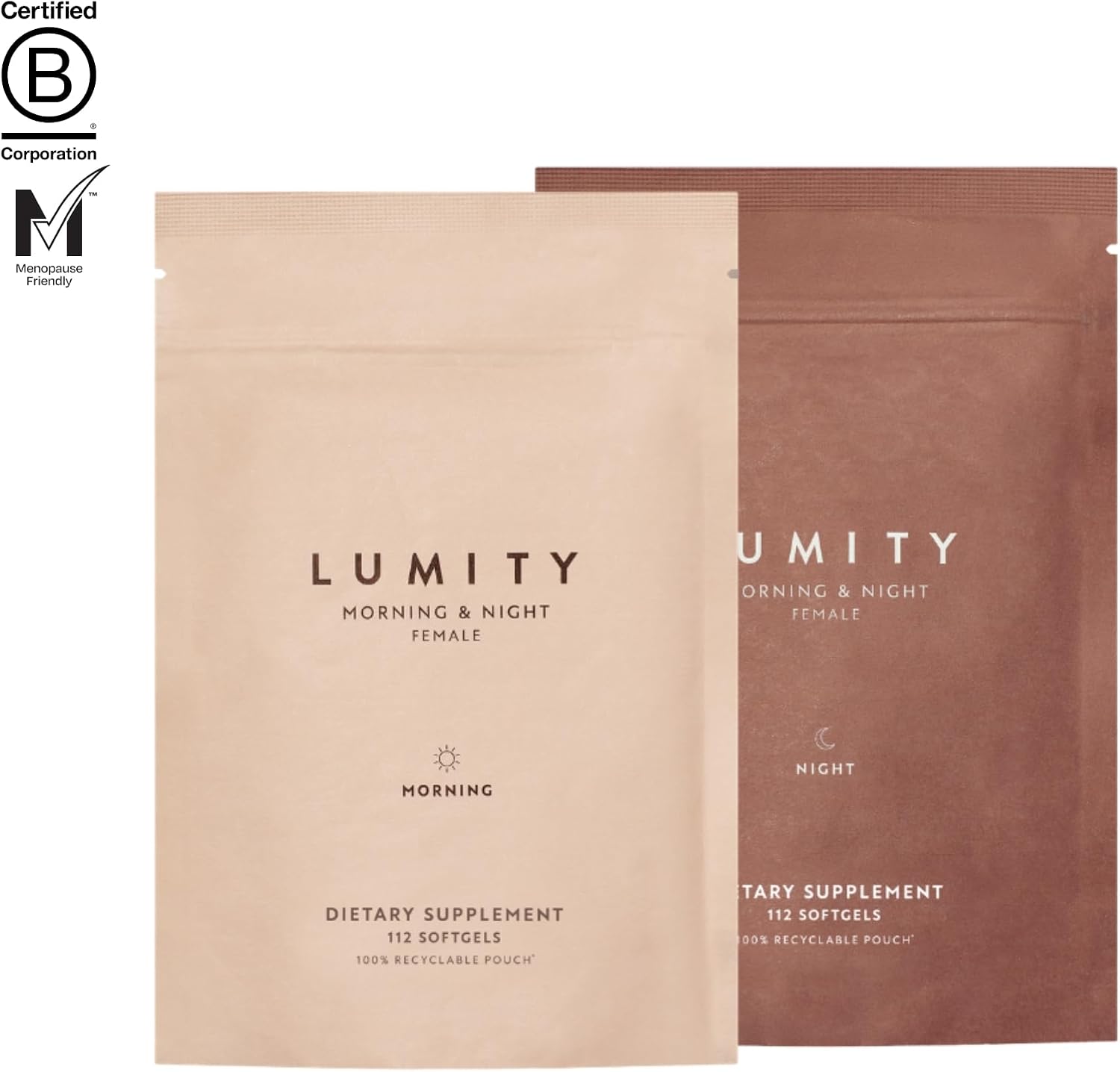 Lumity Morning & Night Female Supplement - Complemento alimenticio para mujer con vitaminas, minerales, aminoácidos y omega 3 (4 semanas)