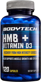 BodyTech HMB + Vitamina D3 - Apoya el Crecimiento Muscular, la Fuerza y la Recuperación (120 Cápsulas Vegetales)