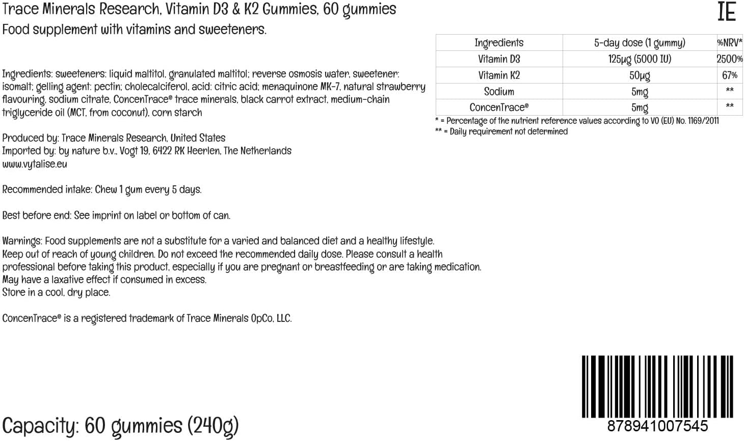 Trace Minerals Vitamin D3 + K2 Gummies - 60 gominolas veganas