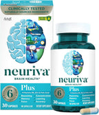 NEURIVA Plus Suplemento Cerebral: Memoria, Concentración y Enfoque con Fosfatidilserina y Neurofactor, Vitaminas B6 y B12, 120 Cápsulas (4 Paquetes de 30)