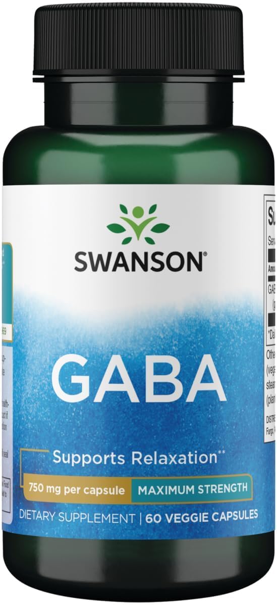 Swanson GABA 750 mg – Aminoácido de Alta Potencia, 60 Cápsulas Veganas (2 Unidades)