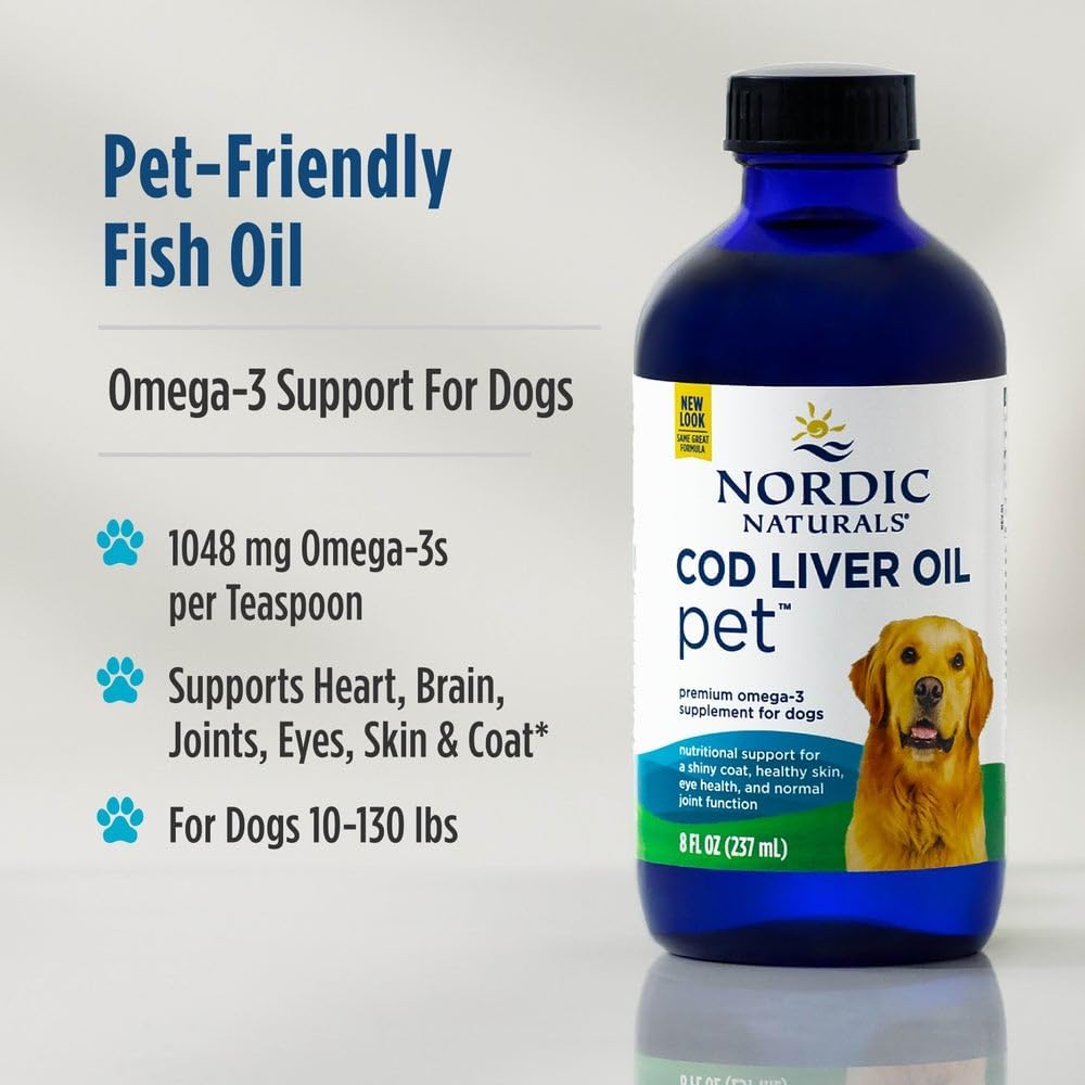 Nordic Naturals Cod Liver Oil for Dogs, Unflavored - 8 oz (237 ml) - 1048 mg Omega-3 per Teaspoon