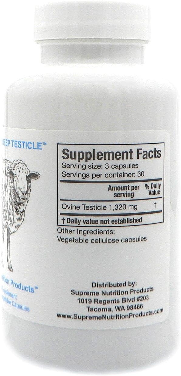 Supreme Nutrition Sheep Testicle - Testículo Ovino 100% Grass Fed, 90 Cápsulas