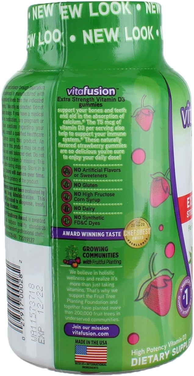 Vitafusion Extra Strength Vitamin D3 Gummies, Natural Strawberry Flavor, 120 Count (Pack of 2)