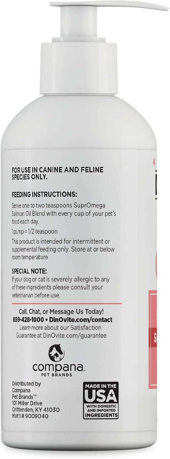 Dinovite SuprOmega Aceite de Salmón Salvaje para Perros y Gatos - Sin GMO - Omega 3 para Piel y Pelo - Suplemento Alimenticio - 473 ml