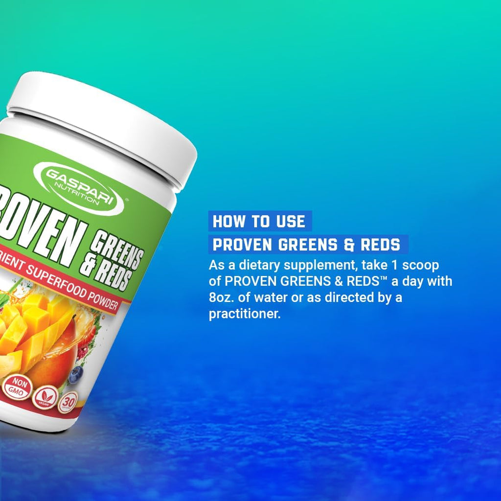 Gaspari Nutrition Greens and Reds: Polvo de Superalimentos Orgánicos con Probióticos y Fibra, 30 Porciones (Sabor Mango Splash)