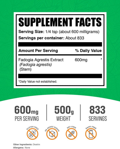 BulkSupplements.com Extracto de Fadogia Agrestis en Polvo - 600mg por Ración, 500g – Image 2