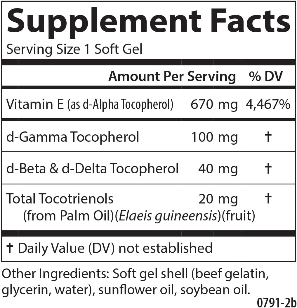 Carlson E-Gems Elite, Vitamina E 1000 UI con Tocoferoles y Tocotrienoles, Salud Cardiovascular y Bienestar Óptimo, Antioxidante, 120 Cápsulas