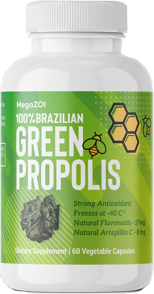 MegaZOI 100% Propóleo Verde Brasileño Enriquecido 250mg, Apoyo Inmunitario, 60 Cápsulas Vegetales