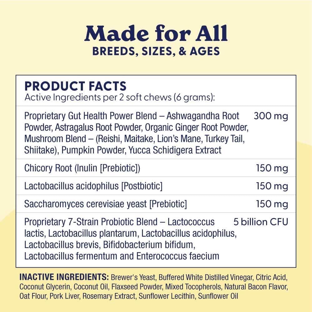 Origin Labs Belly Buddies Probióticos para Perros, 90 Masticables Sabor Bacon