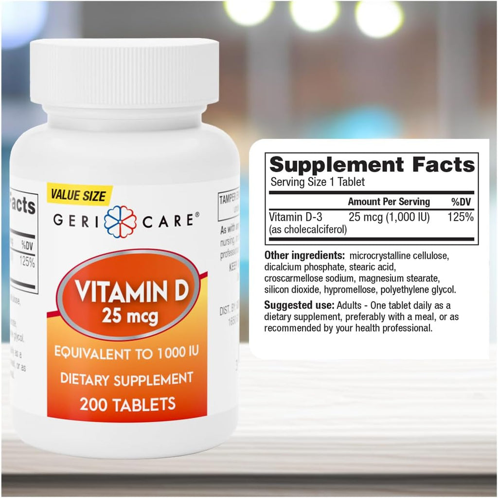 GeriCare Vitamina D-3 25 mcg (1.000 UI) – 200 Comprimidos