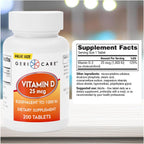 GeriCare Vitamina D-3 25 mcg (1.000 UI) – 200 Comprimidos