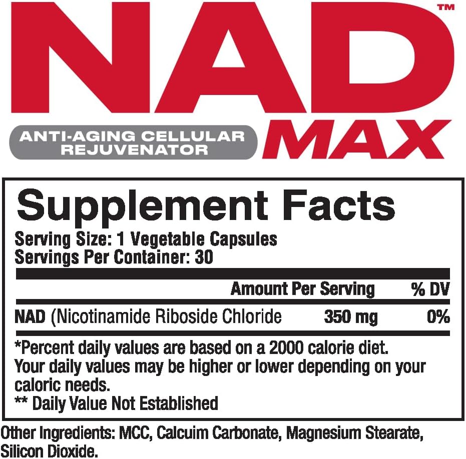 Metabolic Nutrition NAD MAX 350mg Rejuvenecedor Celular Antienvejecimiento, 30 Días