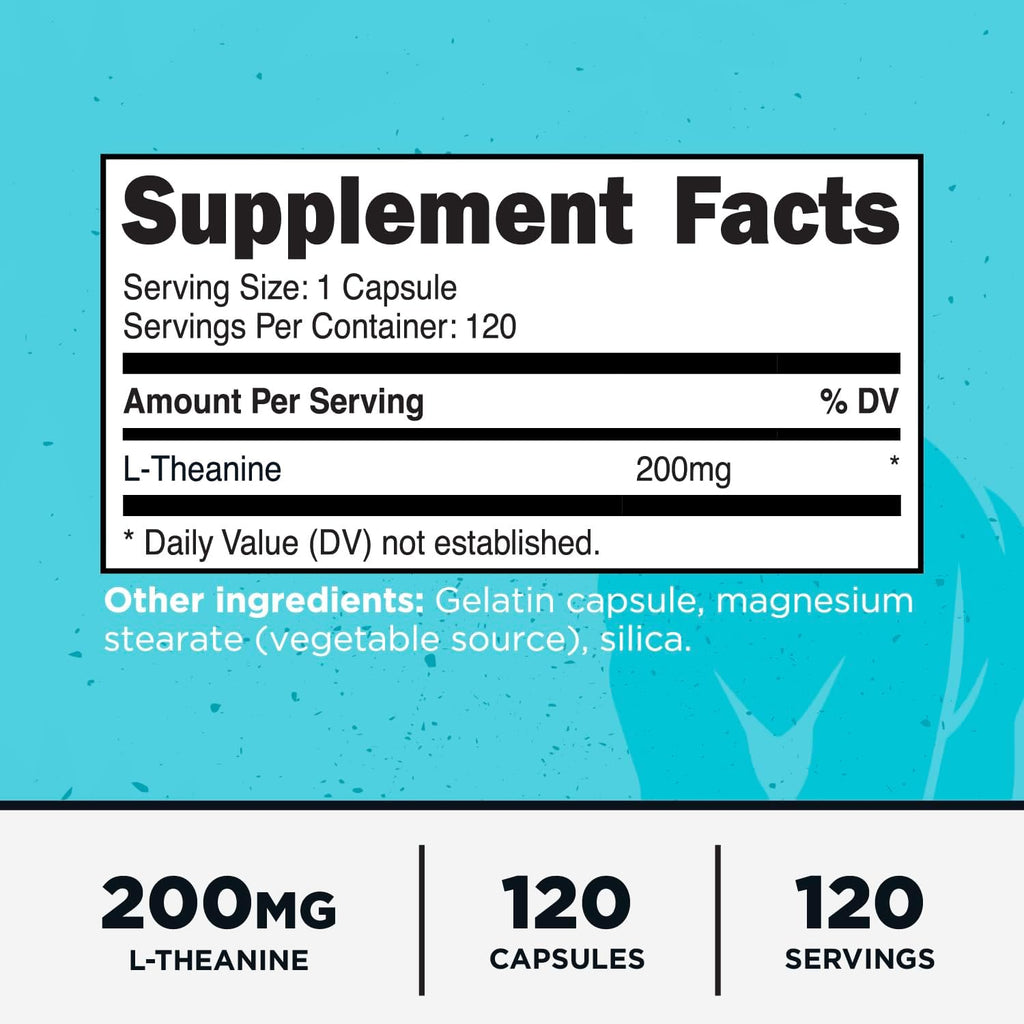 Primal L-Teanina Cápsulas (120 Servicios, 200mg por Servicio) - No Transgénico, Sin Gluten