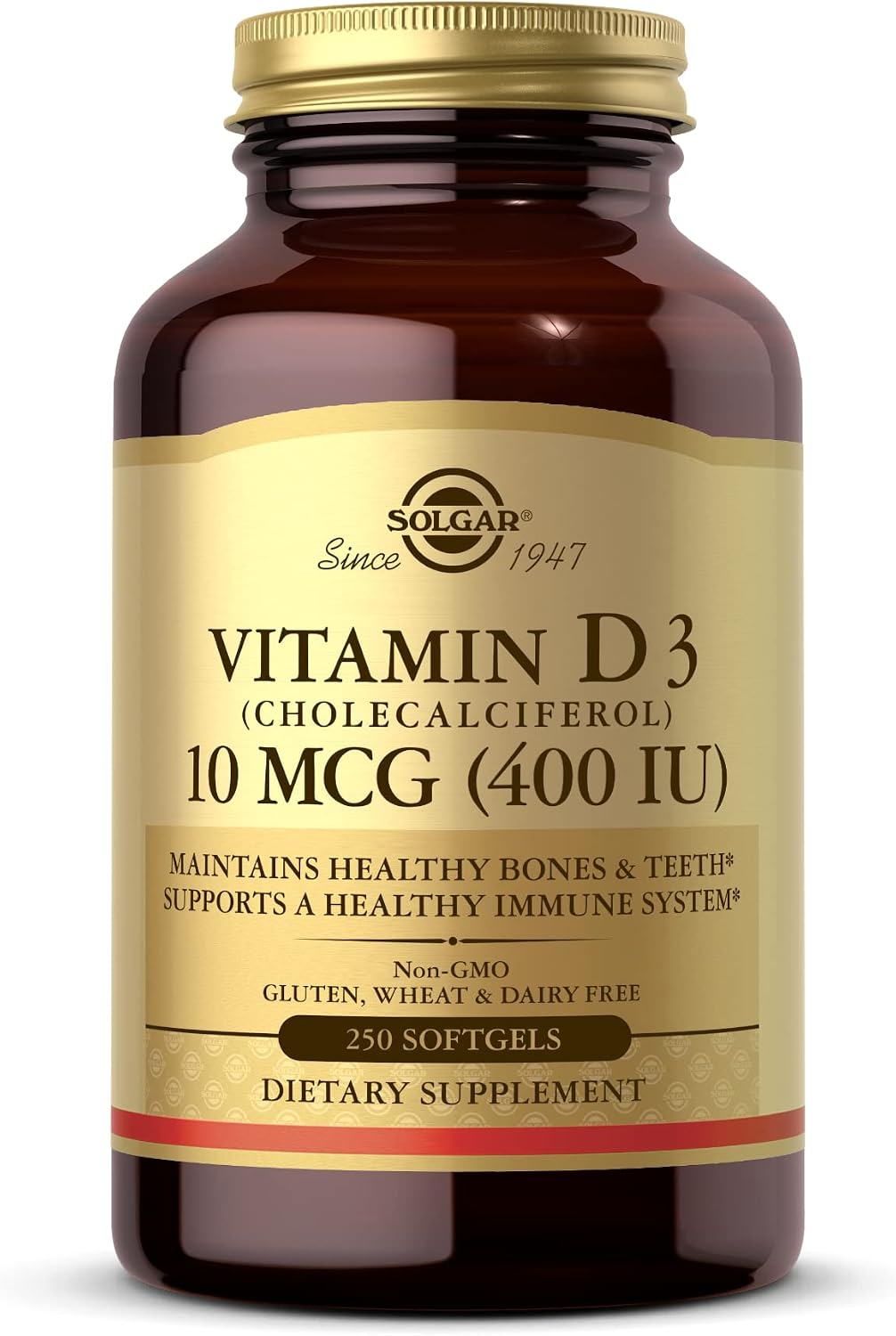Solgar Vitamina D3 (Colecalciferol) 10 mcg (400 UI), 250 softgels