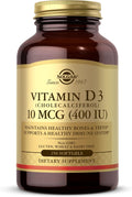 Solgar Vitamina D3 (Colecalciferol) 10 mcg (400 IU) - 250 Cápsulas Blandas