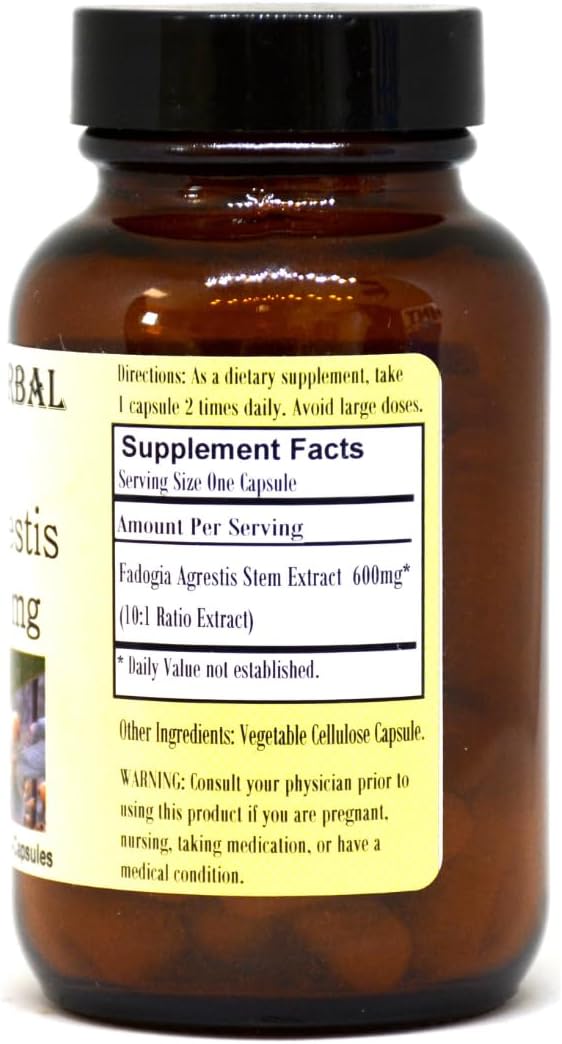 Barlowe's Herbal Elixirs Fadogia Agrestis Extract, 600mg, 60 VegiCaps, Stearate Free, Glass Bottle