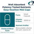 Designs for Health Vitamin D Synergy - Vitamina D3 2000 UI con K1 y K2 - 120 Cápsulas