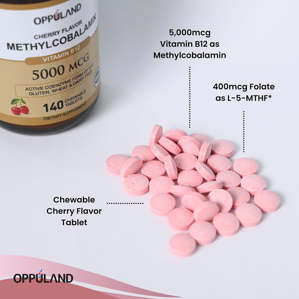 Metil B-12 5000mcg con Folato - Vitamina B12 Metilcobalamina Sublingual - Apoyo Energético y Cerebral - 140 Comprimidos Veganos