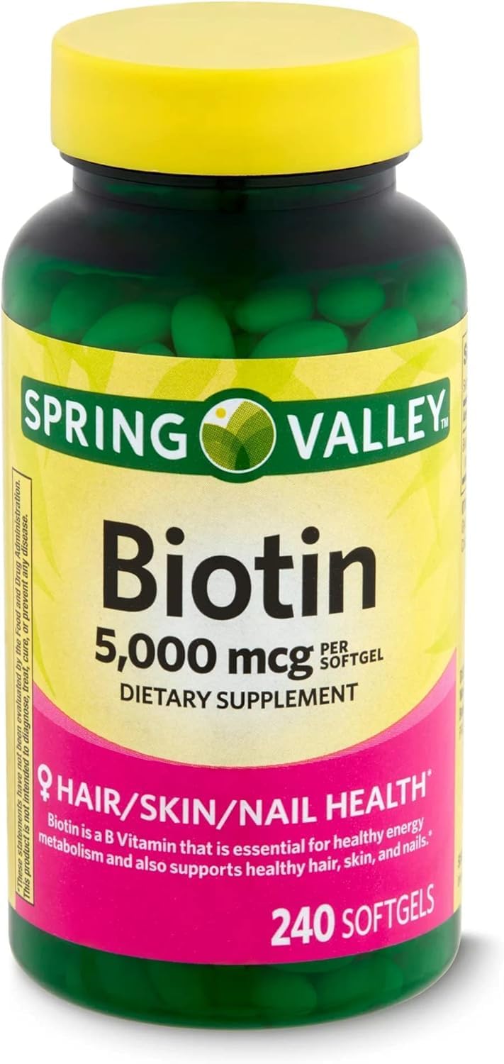 Spring Valley Biotina 5000 mcg, 240 Comprimidos, Complemento para Cabello, Piel y Uñas