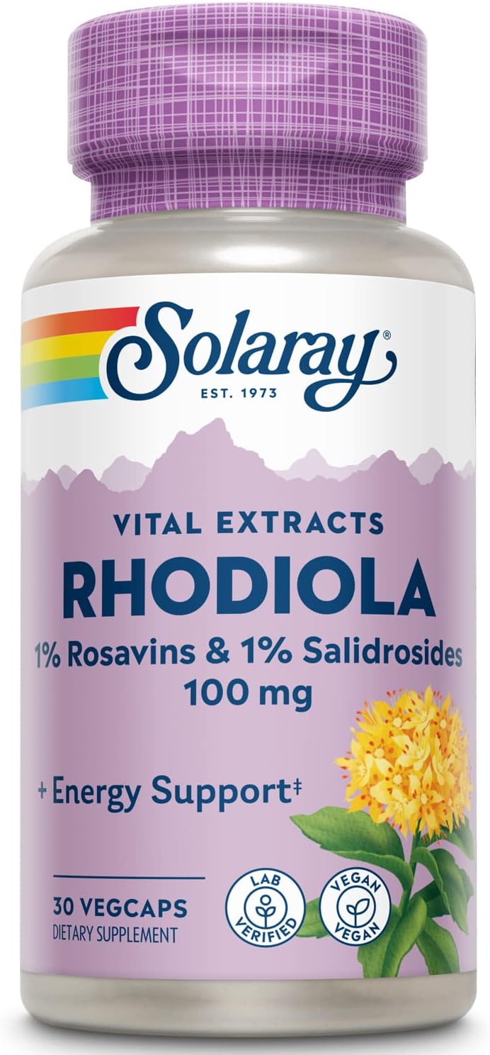 SOLARAY Rhodiola Rosea Root Extract, 100 mg, 30 Vegan Capsules