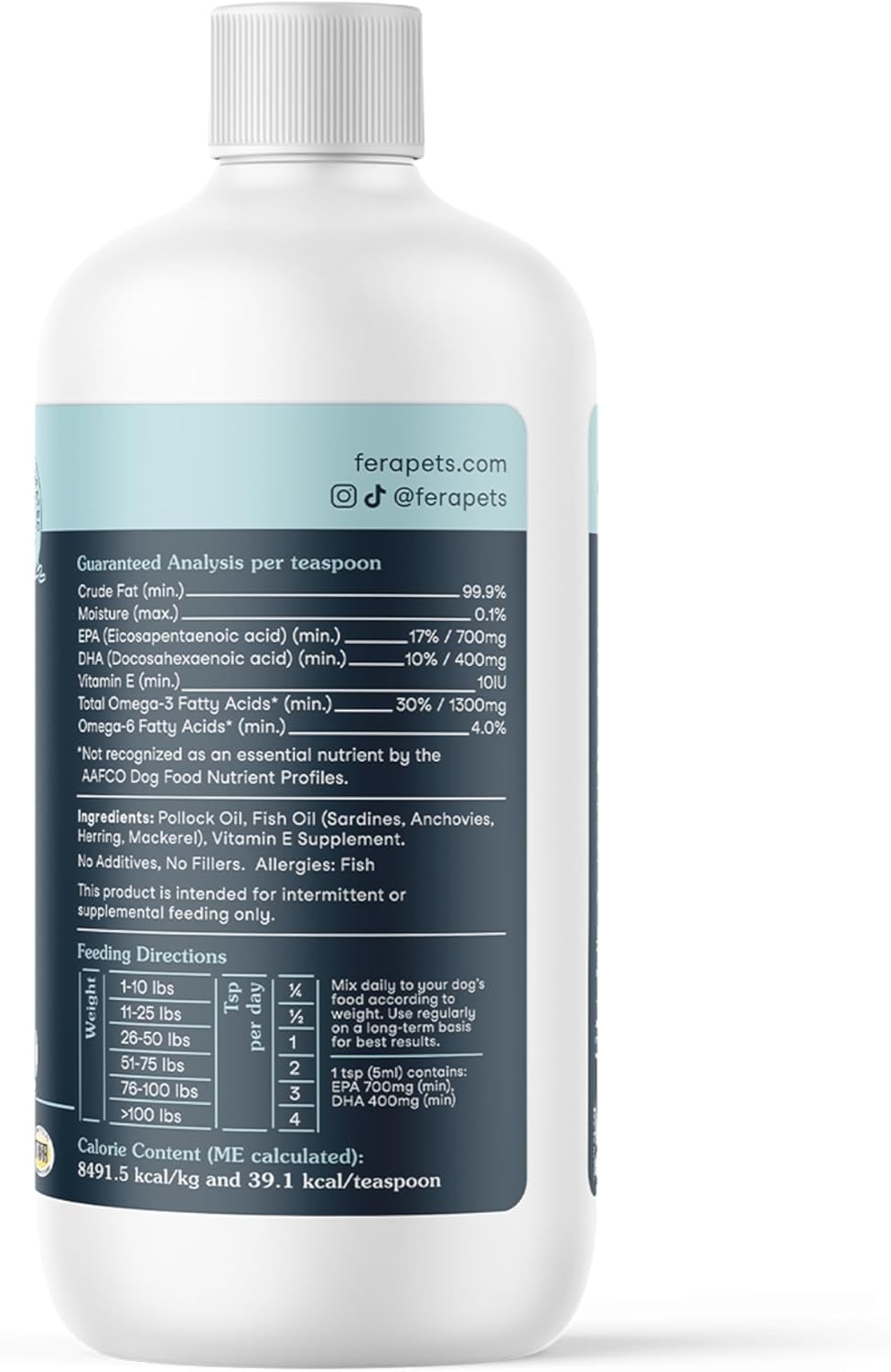 Fera Pets Aceite de Pescado Líquido - Omega 3 para Perros y Gatos, 237 ml