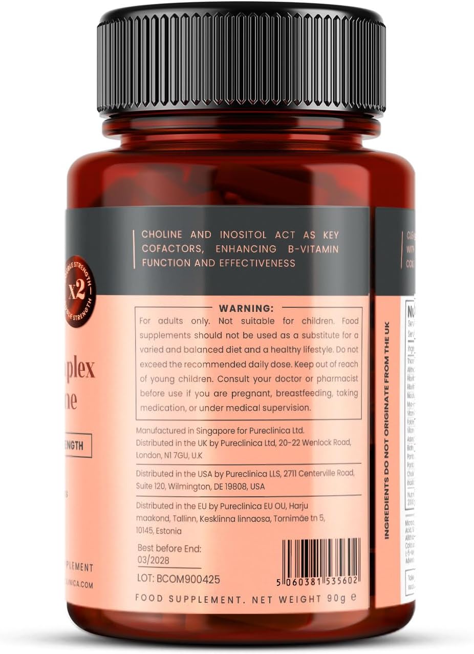 pureclinica Extra Strength B Complex con Inositol y Colina - 90 Comprimidos